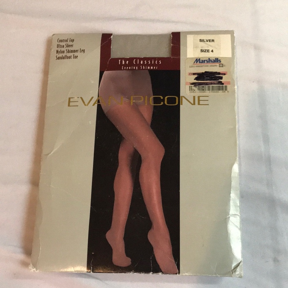 Evan Picone Ultra sheer Silver shimmer leg Control Top Panty hose sandalfoot